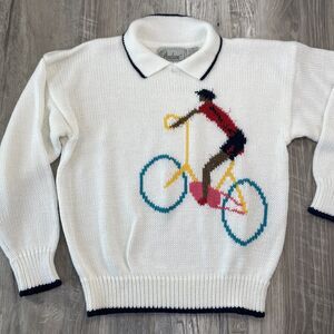 Vintage Andene Sweater White Knit Cyclist Bicycle 80s 90s Size Medium